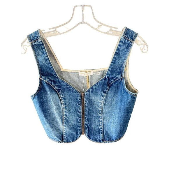 NWT Ramy Brook Denim Zippered Crop Top Vest XS Medium Wash‎ MSRP $195 - Picture 2 of 10